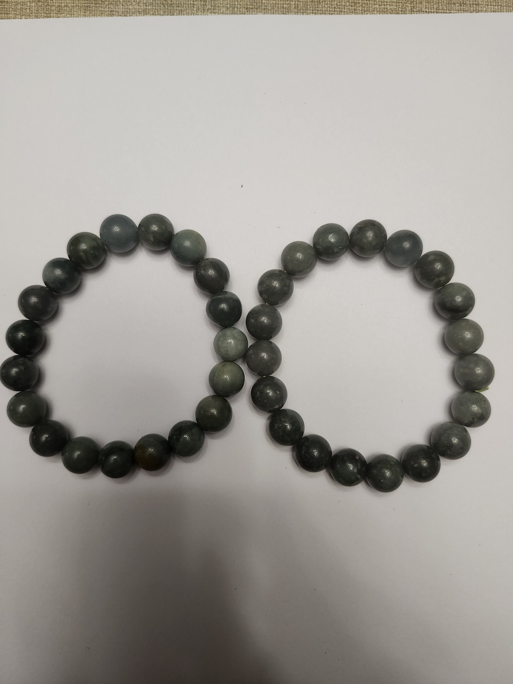 Natural Blue Water Jade Beaded Stretch Bracelet Set in Green Tones 10mm 6 1/2